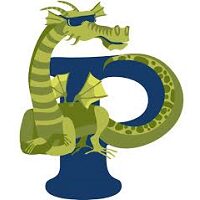 Cartoon dragon sitting on blue letter P