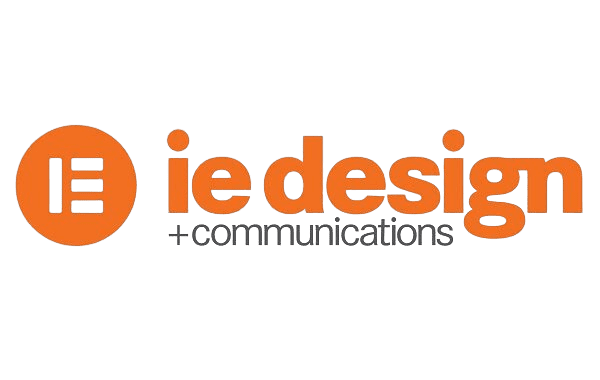 Logo with orange text 'iedesign +communications' on a white background.