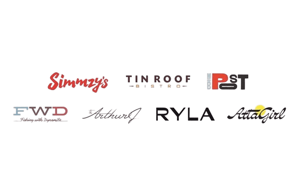 A collection of various brand logos arranged horizontally on a white background.