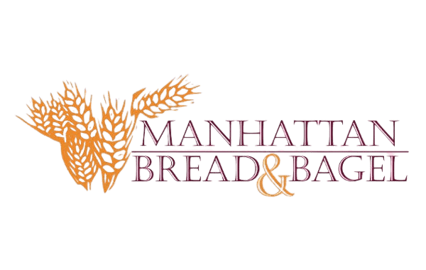 Logo of Manhattan Bread & Bagels with wheat graphic.