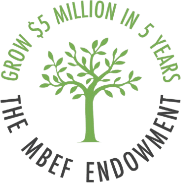 Logo of The MBEF Endowment featuring a green tree and text about a $5 million grant in 5 years.