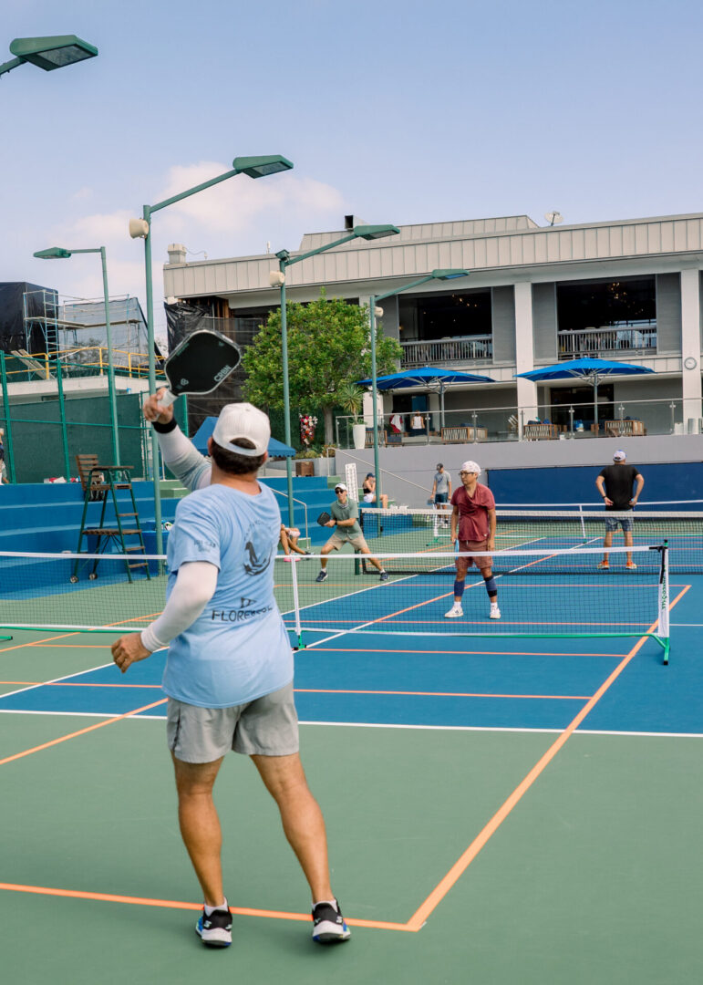 Excited player ready to serve pickleball